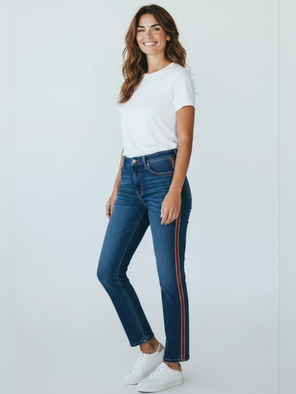 Talbots Modern Ankle Jeans Side Velvet Brown Trim High Waist Summer